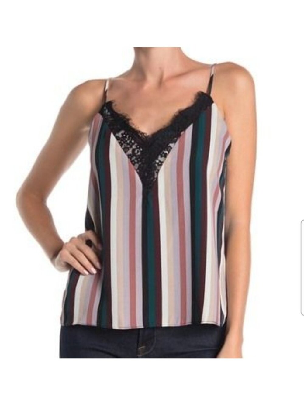 Socialite Multi Stripe Colorful Camisole Tank Top Black Lace Womens XS